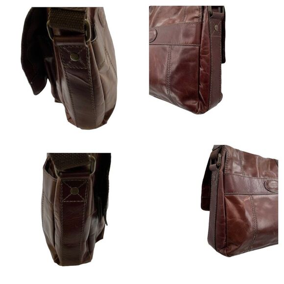 Vintage Fossil Distressed Aged Brown Leather Briefcase Messenger Bag - Picture 7 of 16